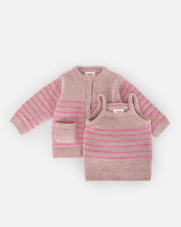 Pink Stripe Cardigan and Camisole Set by 7AM Enfant