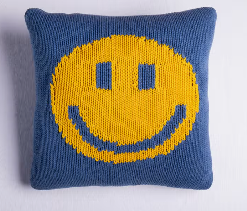 Blue Yellow Smiley Cushion by Pink Lemonade