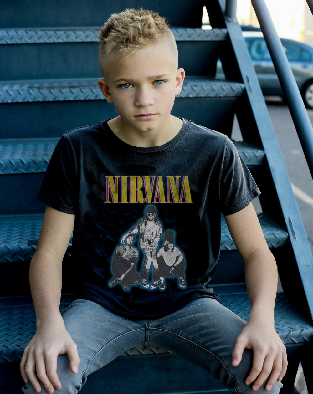 Boy wearing Nirvana SS Tee by Rowdy Sprout