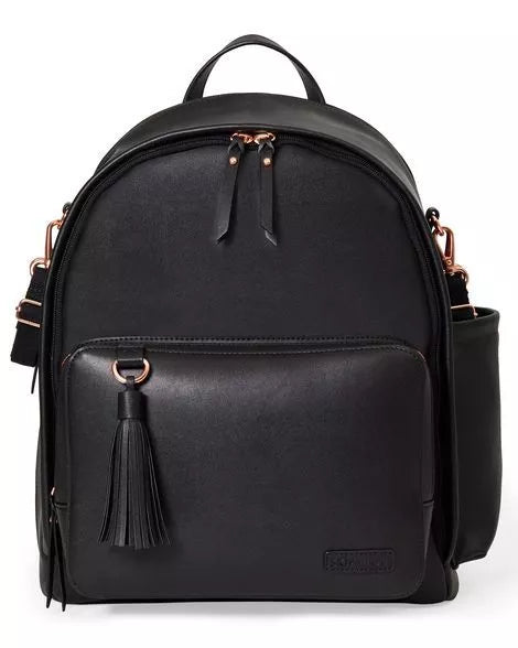black leather changing bag backpack Skip Hop Greenwich Simply Chic Diaper Backpack