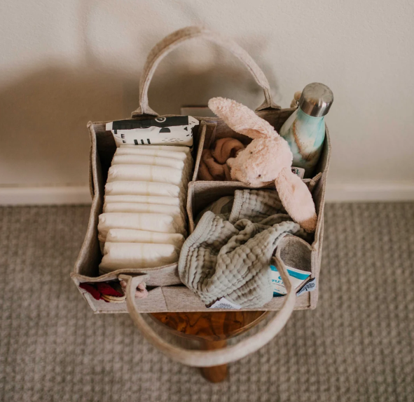 Parker baby diaper caddy filled with essentials