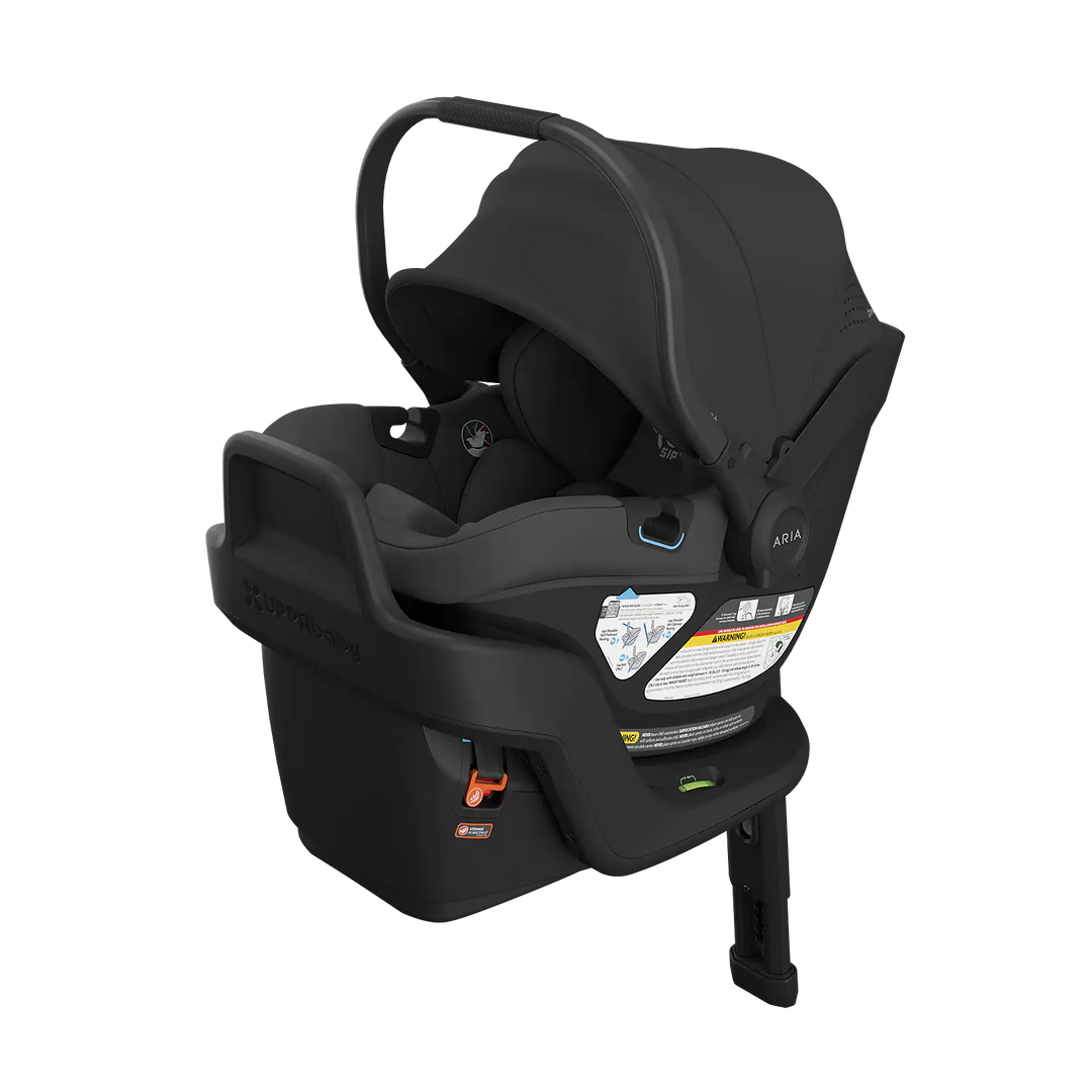 Black Jake baby car seat by uppababy on a white background