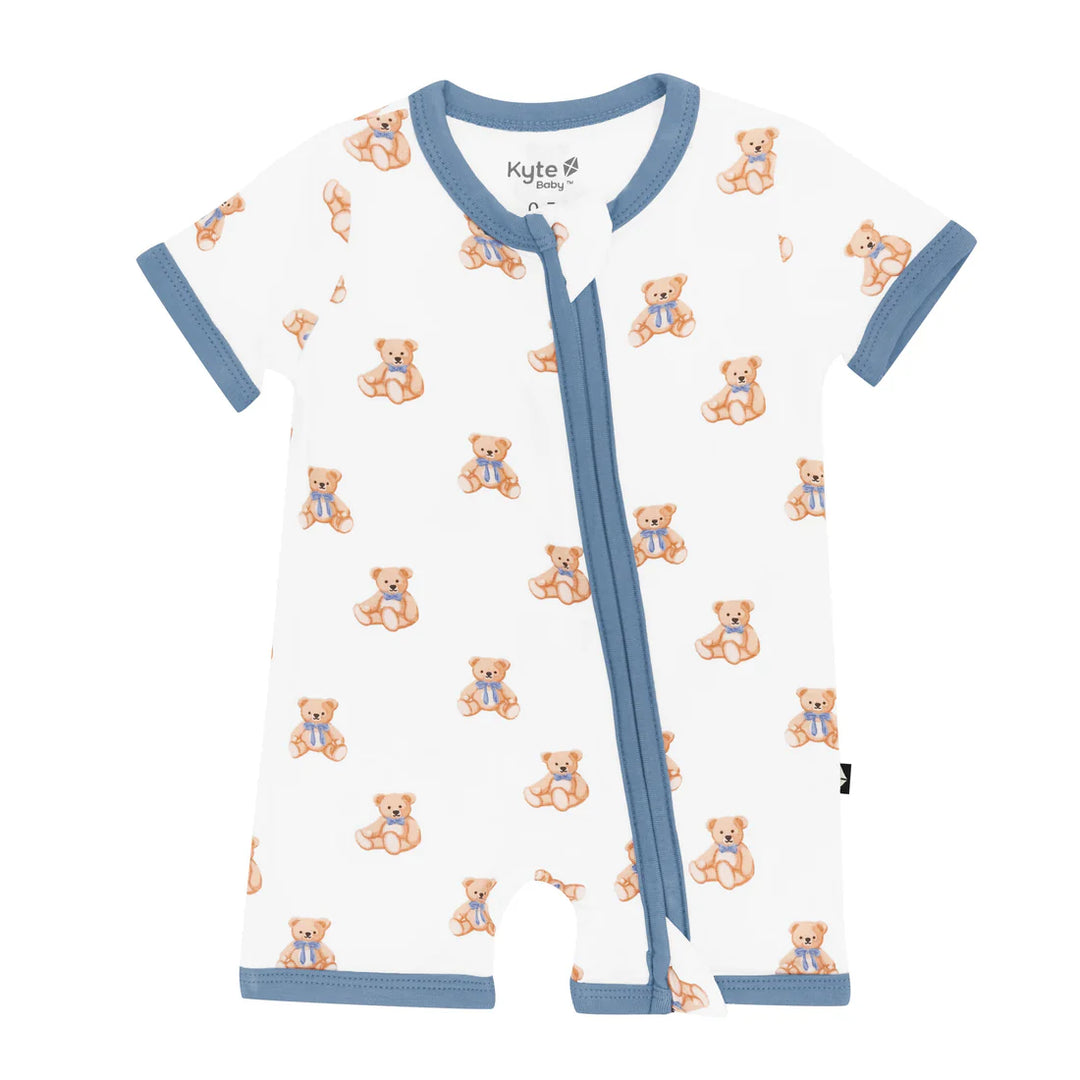 Zippered Shortall Romper - Teddy Bear