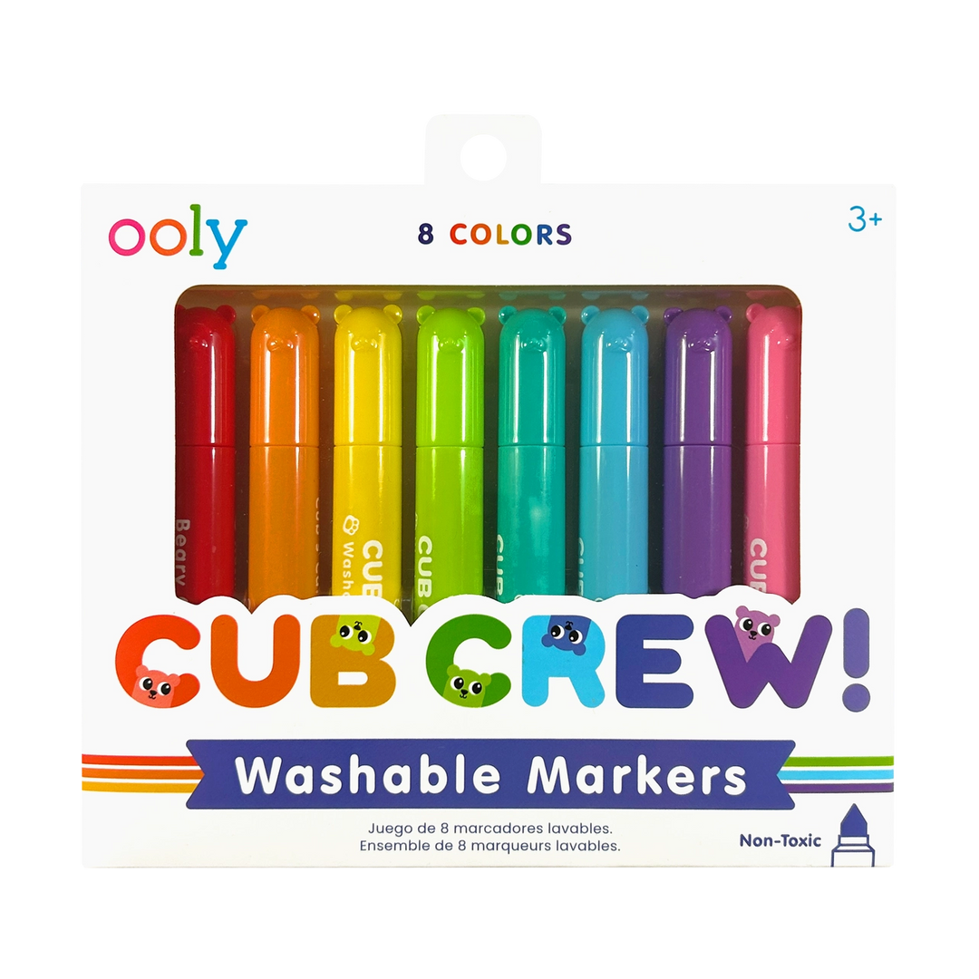 Set of Ooly Cub Crew washable markers with colorful caps on a white background