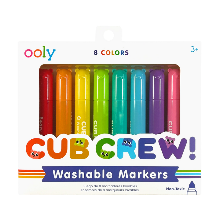 Set of Ooly Cub Crew washable markers with colorful caps on a white background