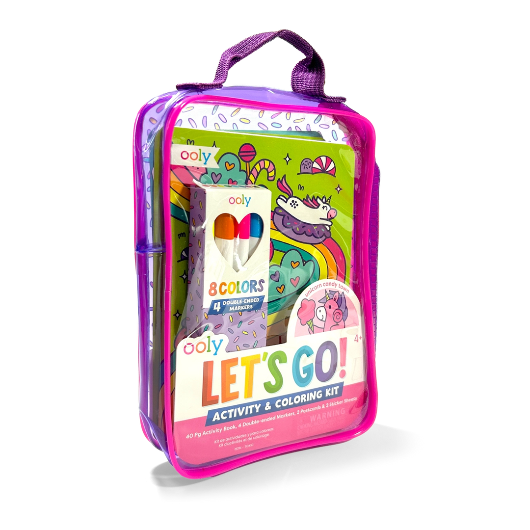 Ooly Let's Go! Activity and Coloring Kit packaging with colorful design on a white background