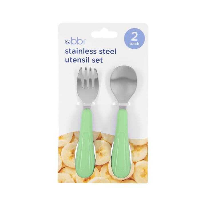Stainless Steel Utensils - Green by Ubbi at Babesta