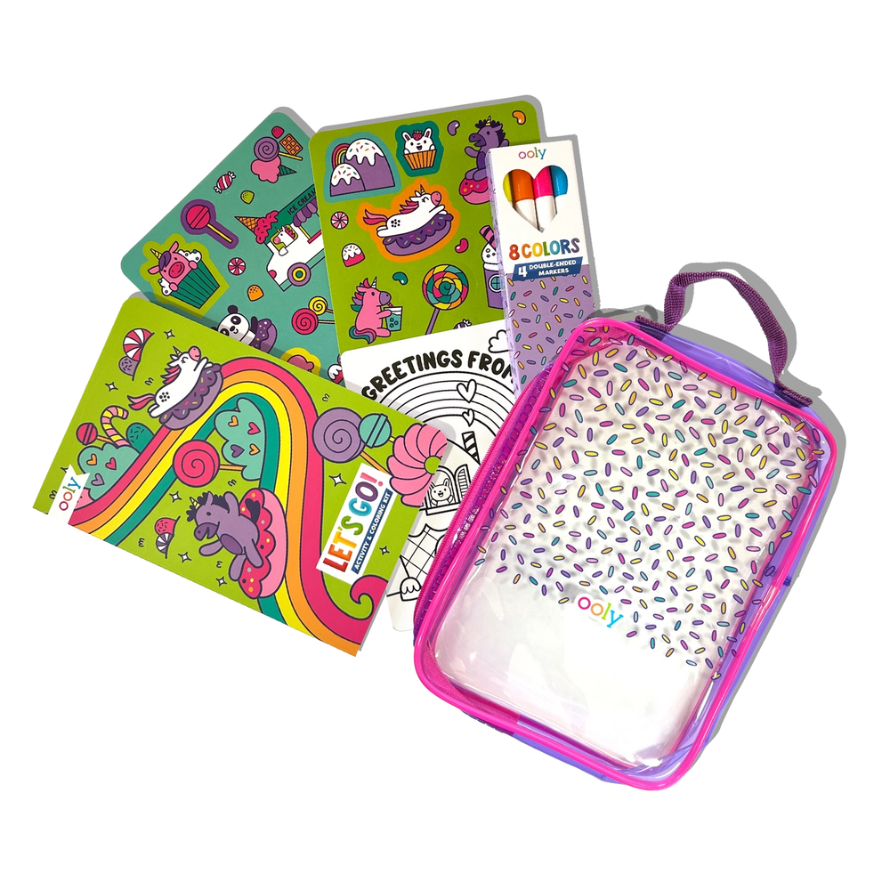 Coloring book set with a case on a white background