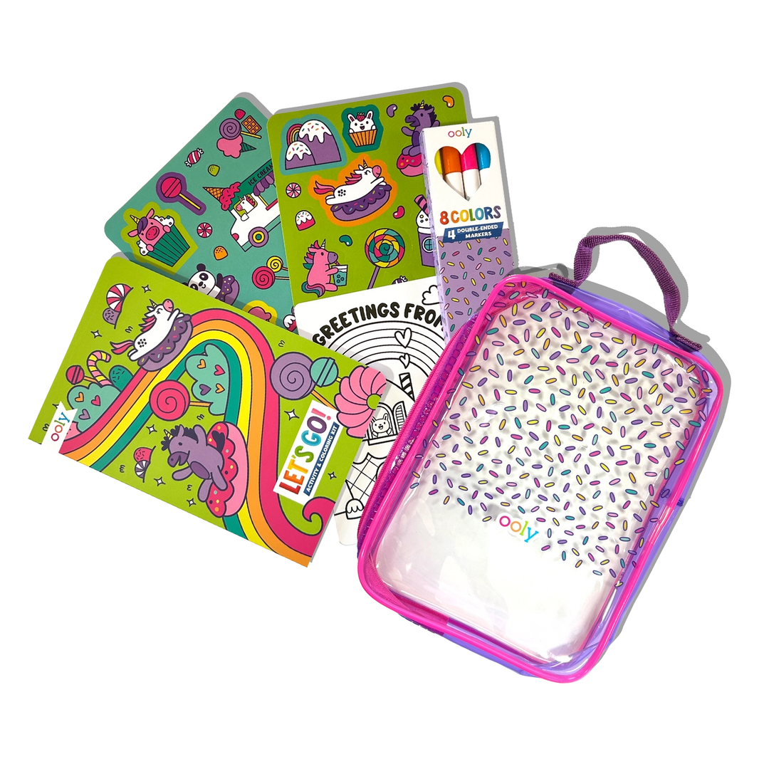 Coloring book set with a case on a white background