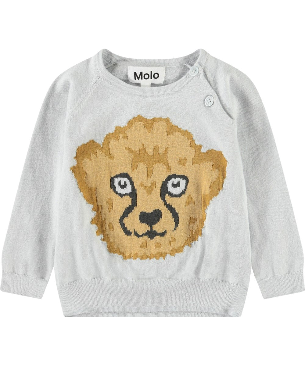 Cheetah Face Knit Sweater by Molo