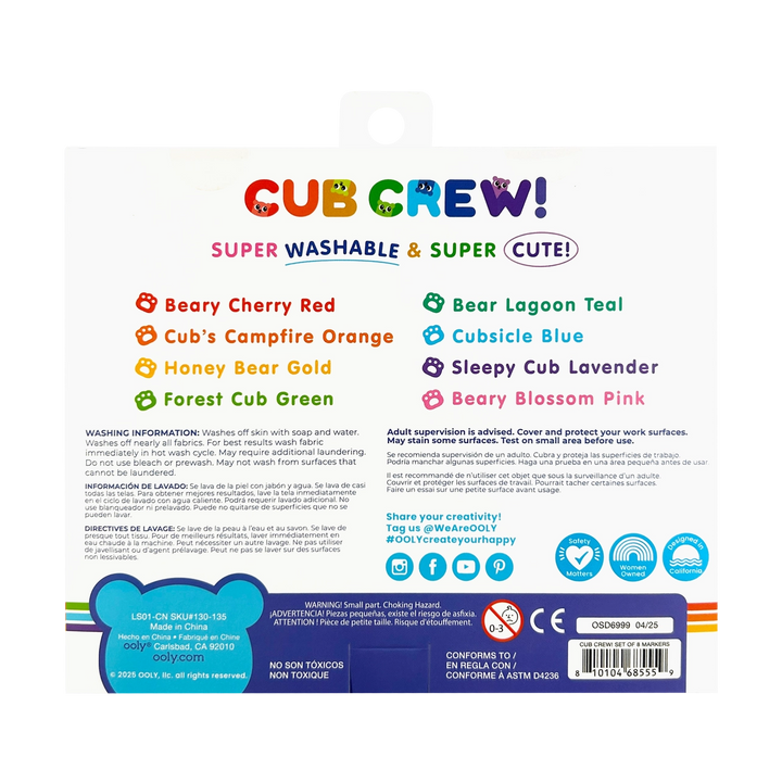 Cub Crew product label with color options and washing information on a white background