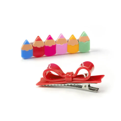 Vibrant Red Pencils Bow Hair Clips by Lilies & Roses