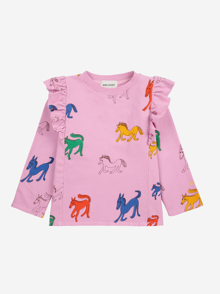 Wonder Horse All Over Ruffle Sweatshirt by Bobo Choses