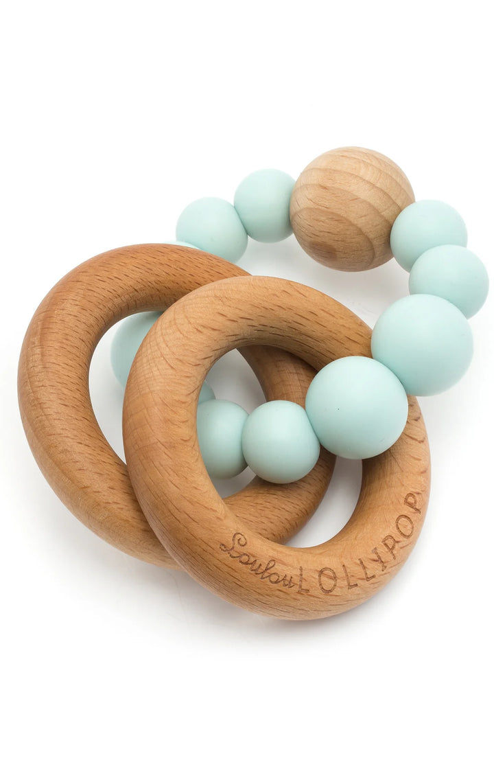 silicone wood teething rattle by Loulou Lollipop