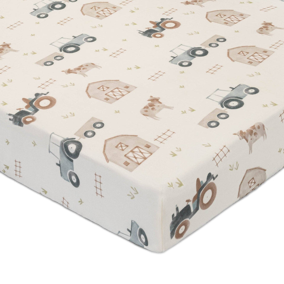 Babesta Charlie Farmhouse Tractor Crib Sheet by Crane Baby