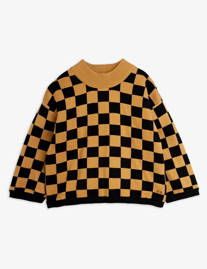 Chess Check Knitted Sweater Brown by Mini Rodini