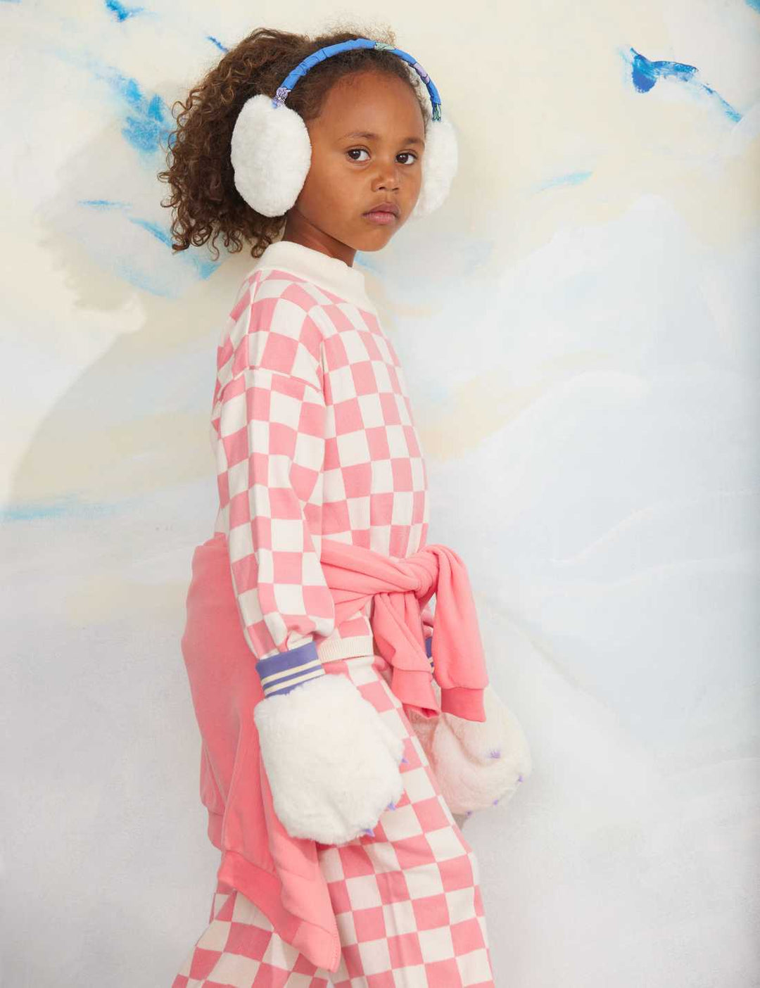 Babesta Chess Check Knitted Sweater Pink by Mini Rodini 