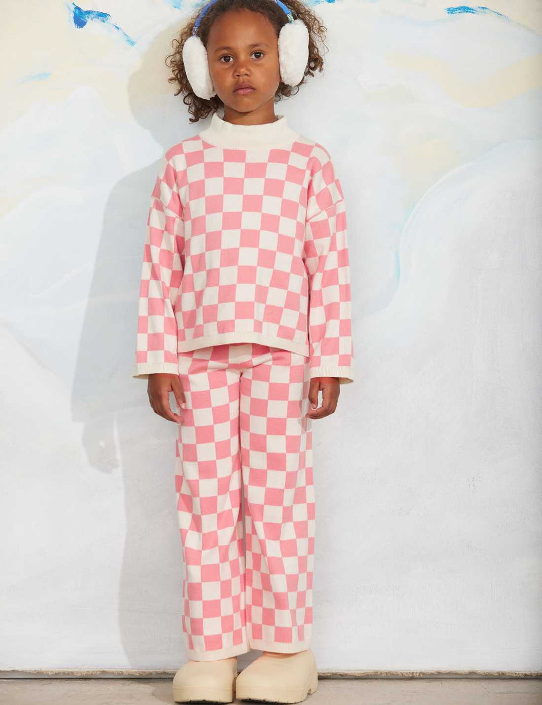 Babesta Chess Check Knitted Sweater Pink by Mini Rodini 
