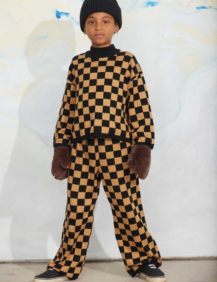 Babesta Chess Check Knitted Trouser Brown by Mini Rodini