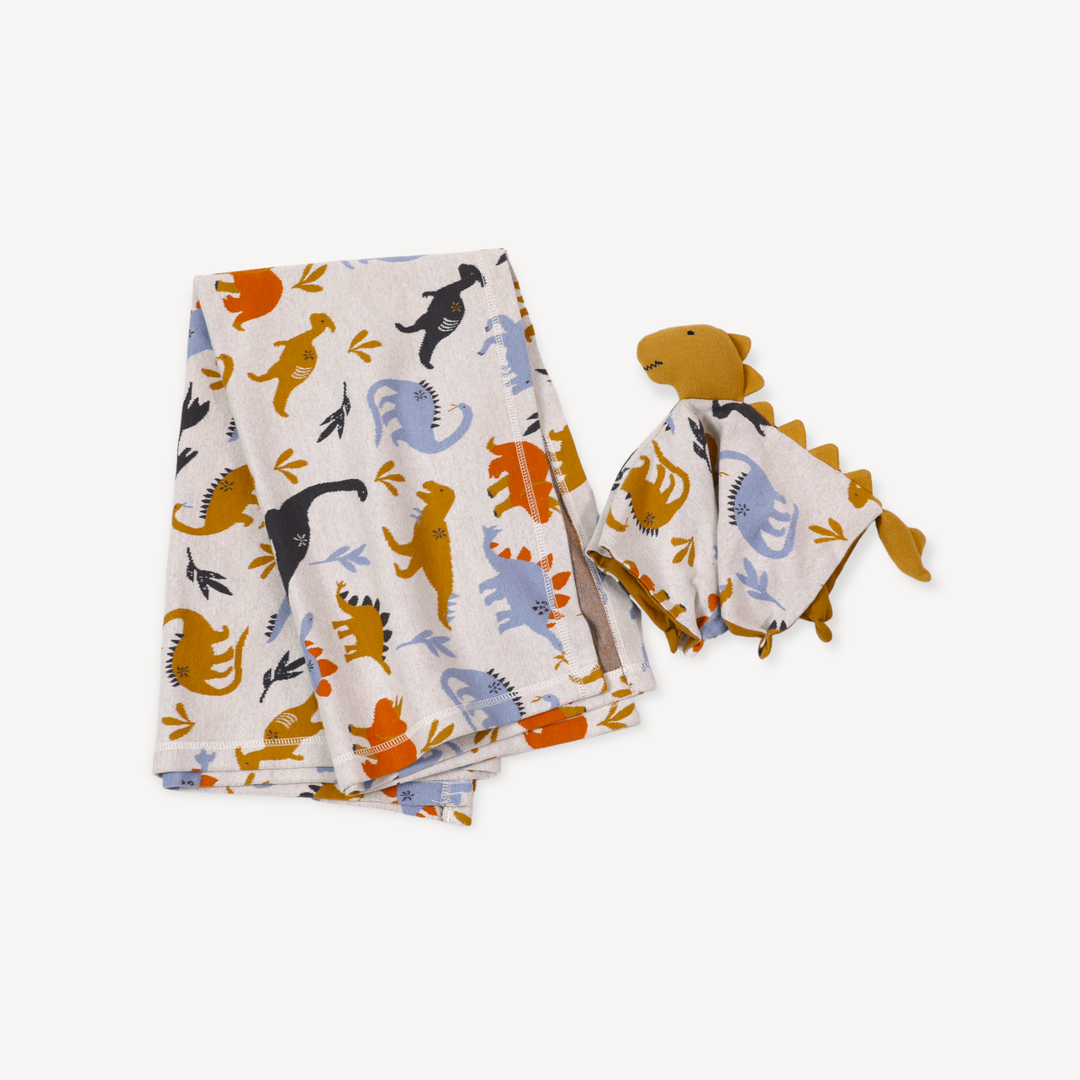 Babesta Dino Jacquard Knit Baby Blanket & Lovey Gift Set 