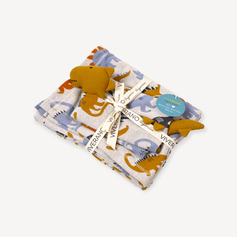Babesta Dino Jacquard Knit Baby Blanket & Lovey Gift Set 