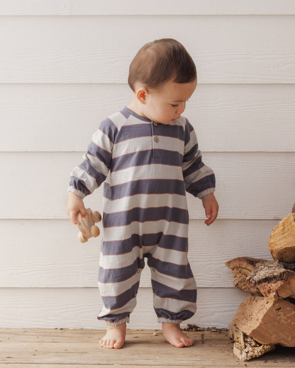 Babesta Henley Jumpsuit Sage Stripe by Rylee + Cru