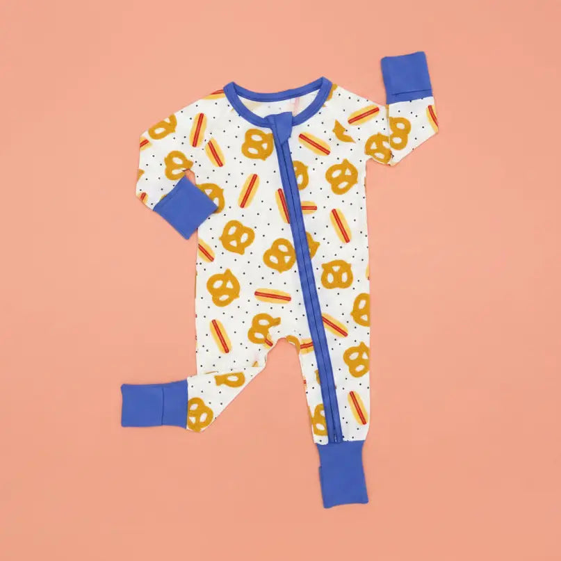 Babesta Hot Dog Pretzel Zippered Onesie by PiccoliNY