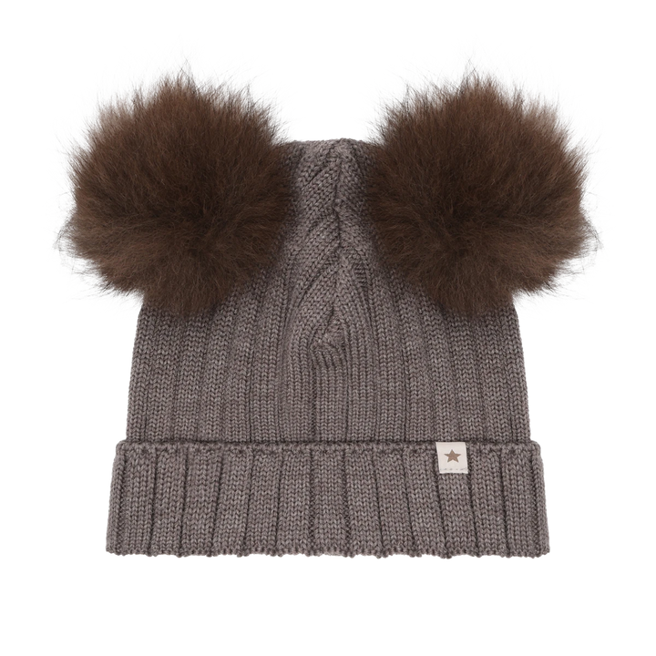 Babesta Knit Alpaca Hat Pom Poms - Brown Melange by Huttelihut