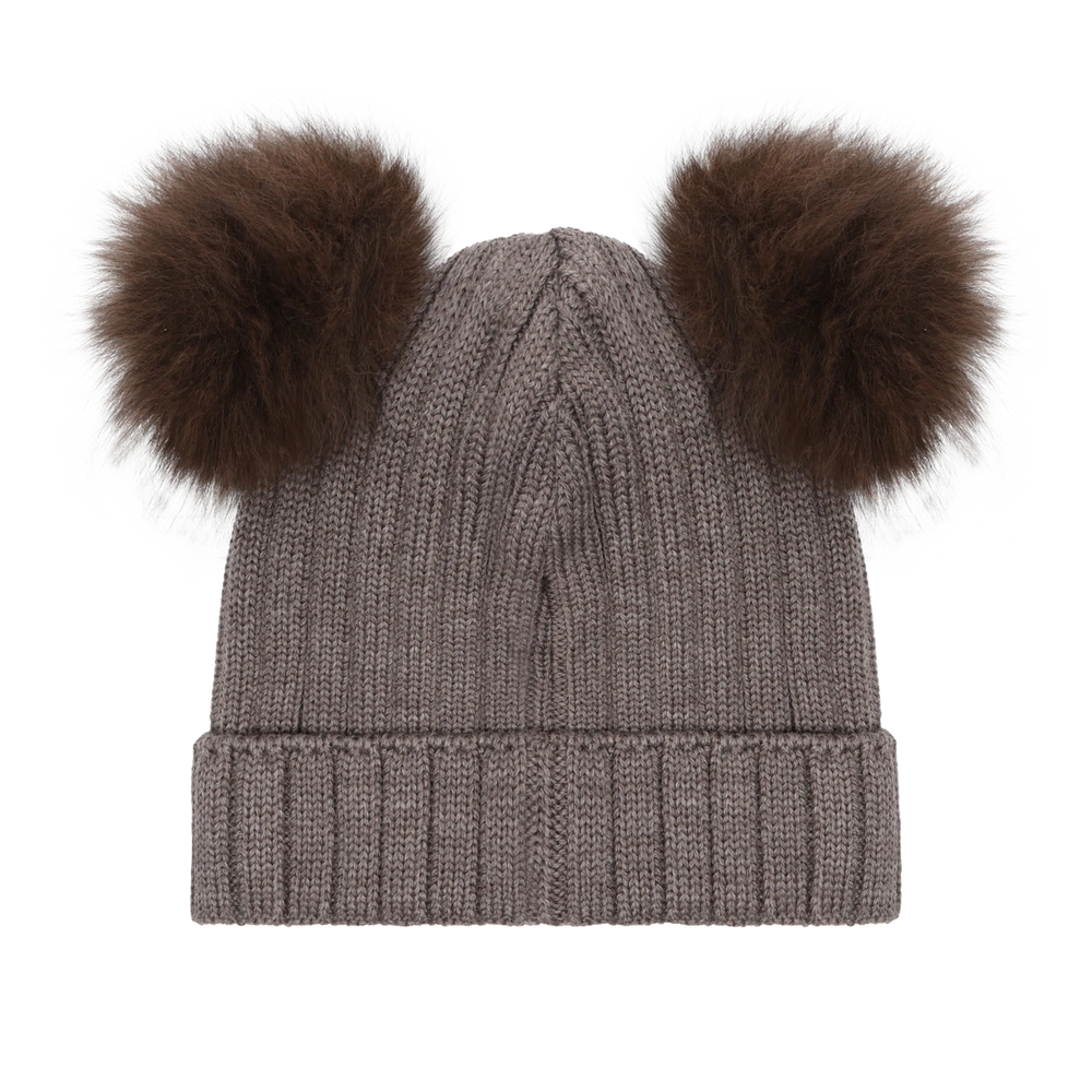 Babesta Knit Alpaca Hat Pom Poms - Brown Melange by Huttelihut
