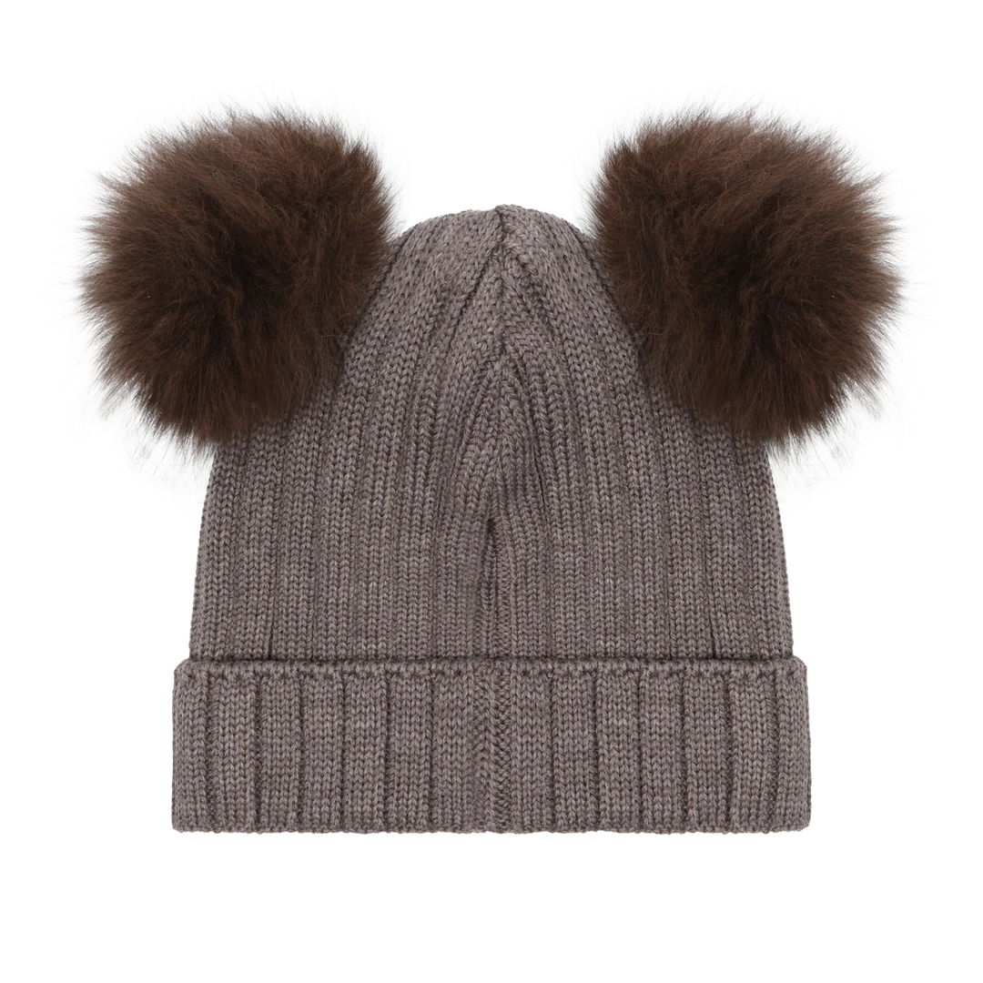 Babesta Knit Alpaca Hat Pom Poms - Brown Melange by Huttelihut