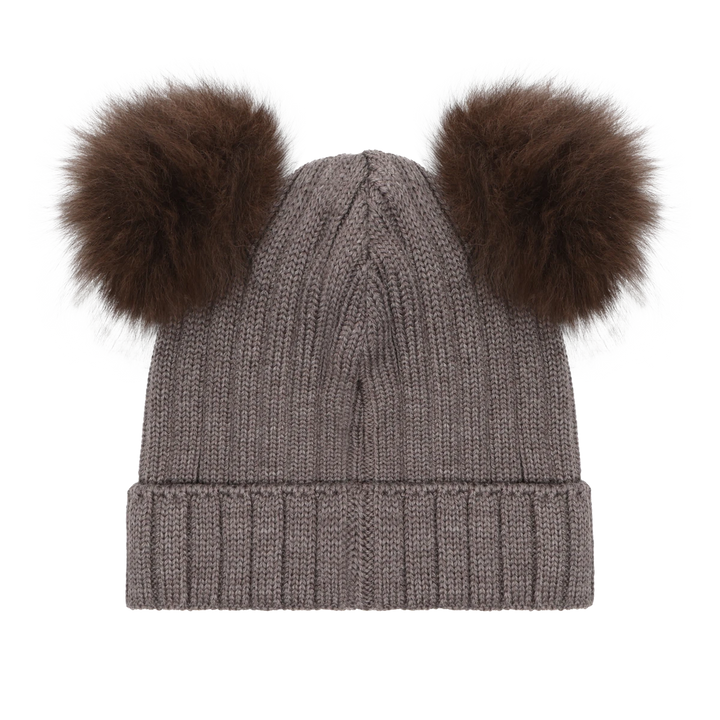 Babesta Knit Alpaca Hat Pom Poms - Brown Melange by Huttelihut