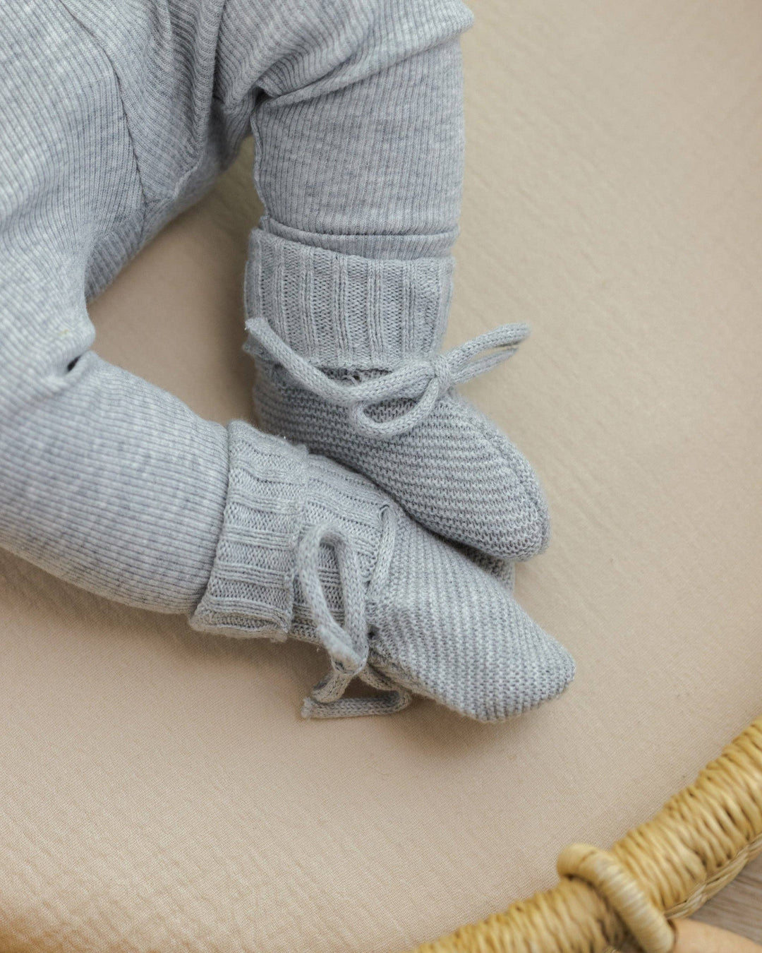 Babesta Knit Booties Heathered Dusty Blue by Quincy Mae
