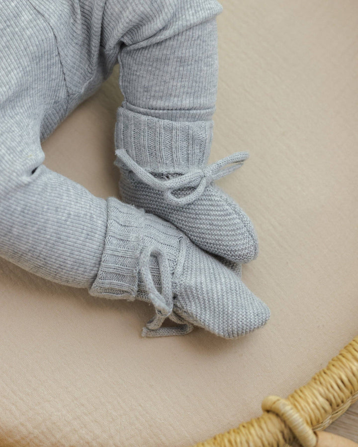 Babesta Knit Booties Heathered Dusty Blue by Quincy Mae