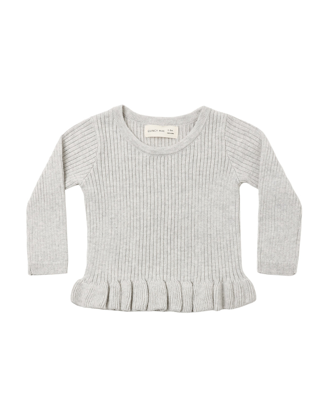 Babesta Rib Knit Peplum Top Heathered Fog by Quincy Mae