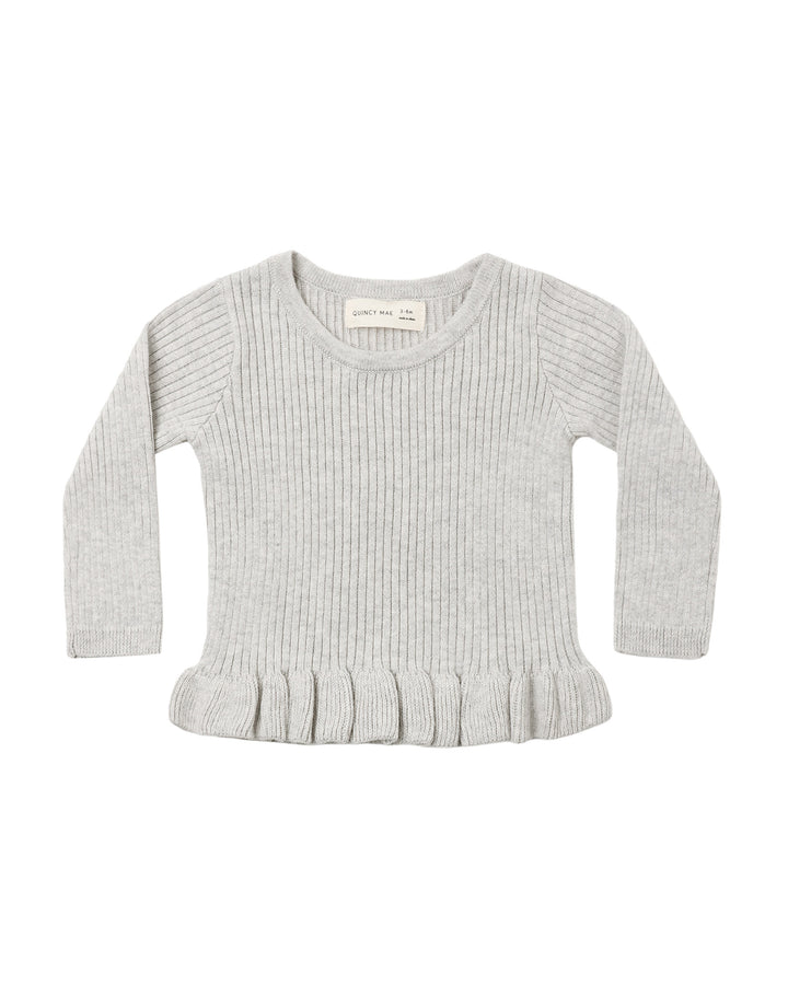 Babesta Rib Knit Peplum Top Heathered Fog by Quincy Mae
