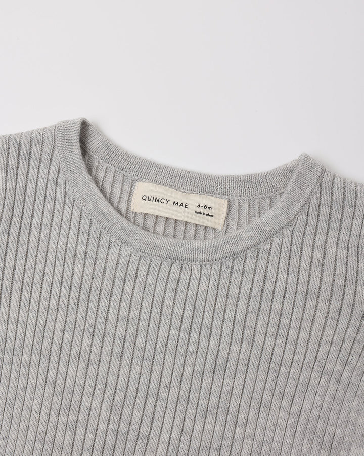 Babesta Rib Knit Peplum Top Heathered Fog by Quincy Mae