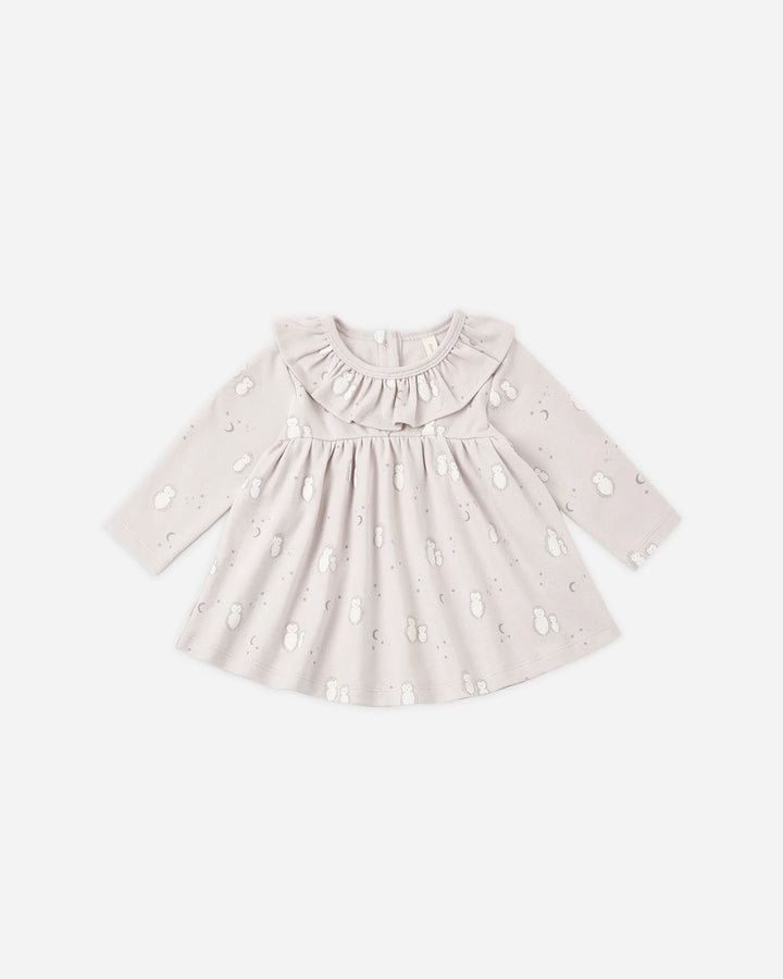 Babesta Ruffle Collar Jersey Dress Owls by Quincy Mae