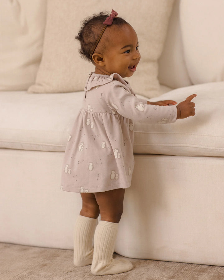 Babesta Ruffle Collar Jersey Dress Owls by Quincy Mae