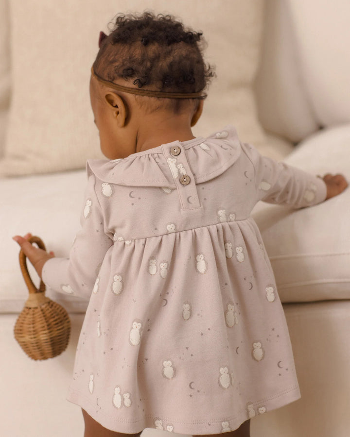 Babesta Ruffle Collar Jersey Dress Owls by Quincy Mae
