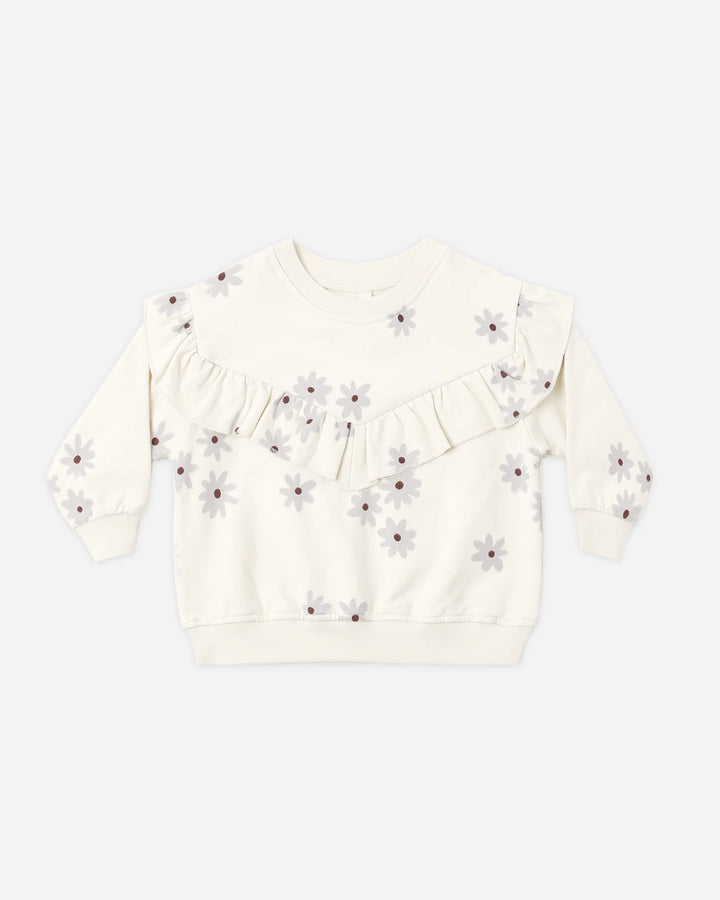 Babesta Ruffle Fleece Sweatshirt Blue Daisy by Quincy Mae 