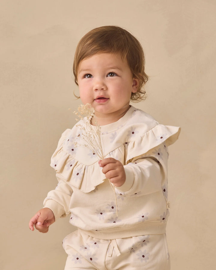 Babesta Ruffle Fleece Sweatshirt Blue Daisy by Quincy Mae 