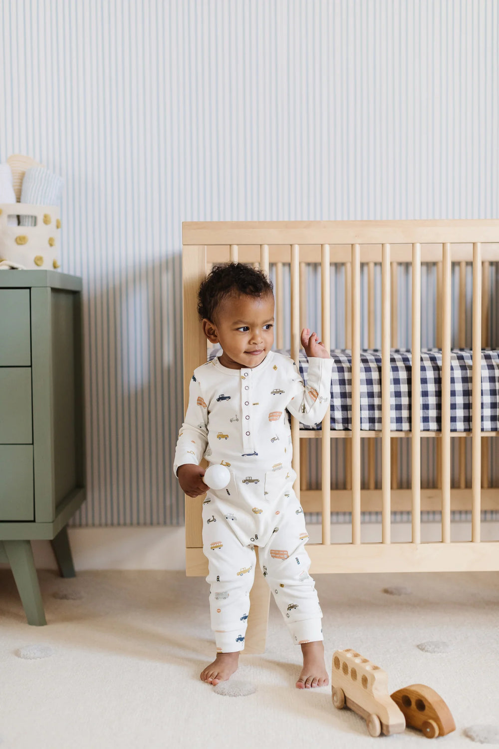 Babesta Rush Hour Henley Pocket Romper by Pehr