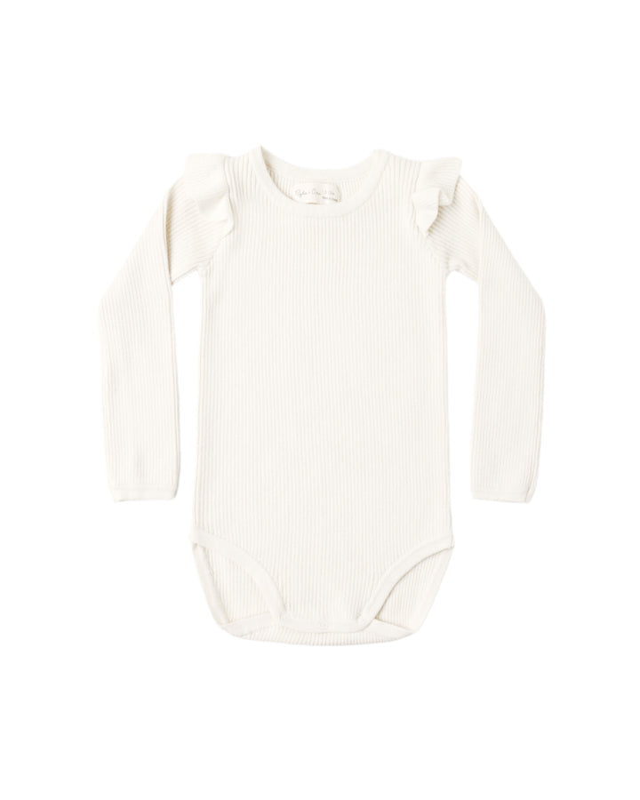 Babesta Shoulder Ruffle Bodysuit Natural by Rylee + Cru