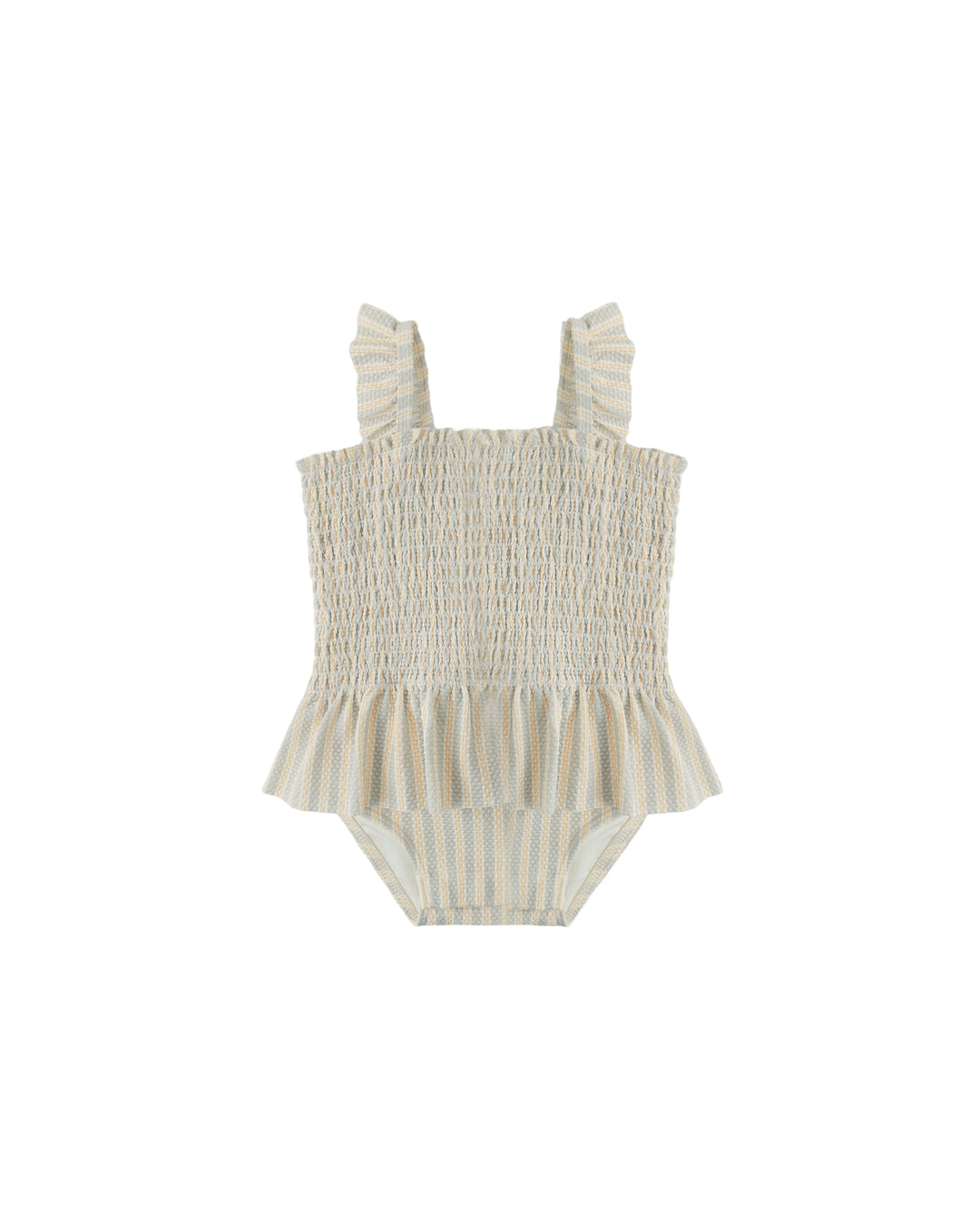 Babesta Smocked One-Piece Swimsuit - Blue Butterscotch Stripe by Quincy Mae
