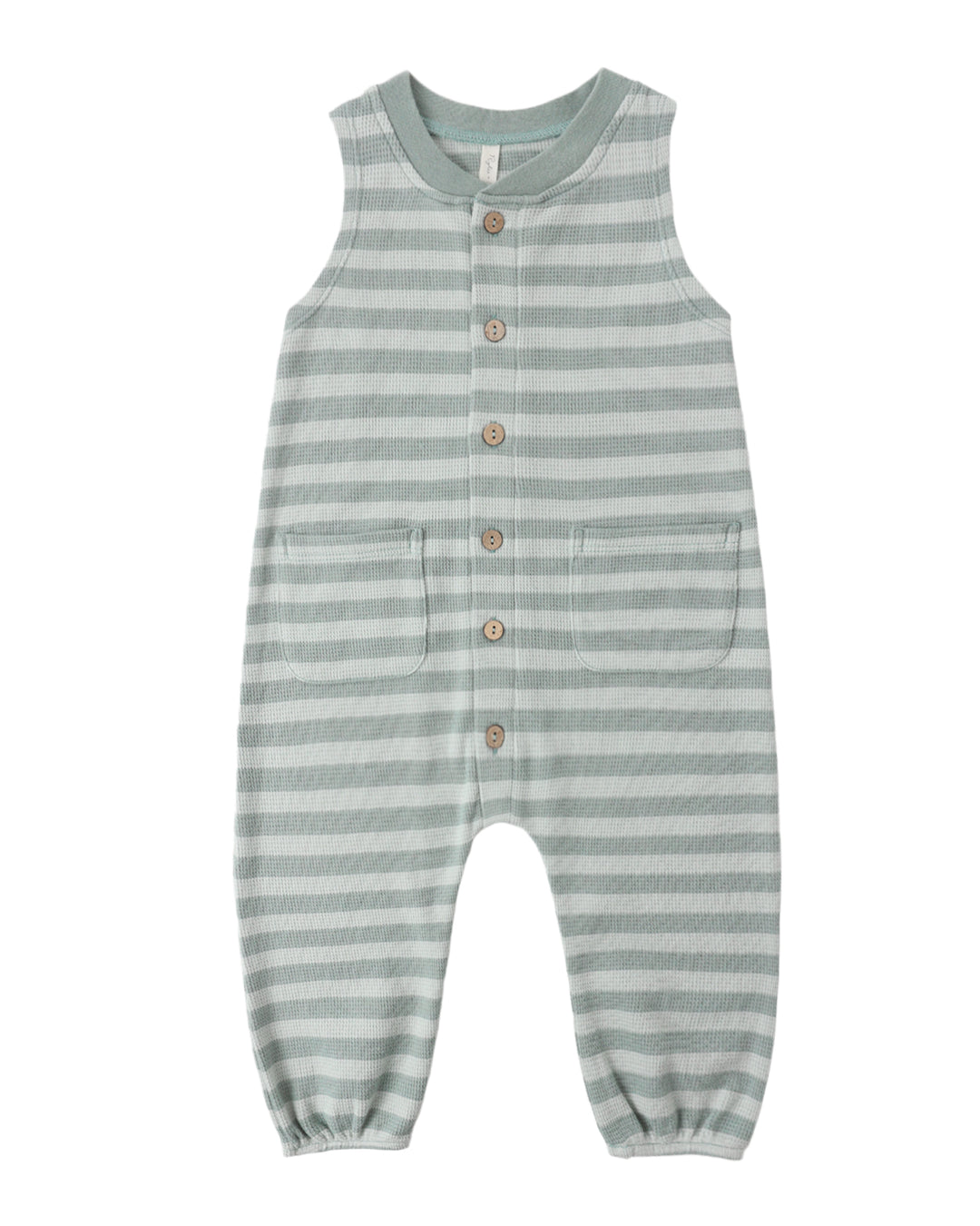 Babesta Summer Waffle Jumpsuit Sea Green Stripe by Rylee and Cru