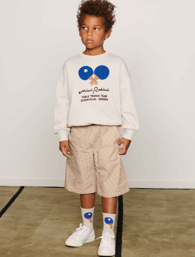 kid wearing  Table Tennis Chenille Sweatshirt by Mini Rodini 