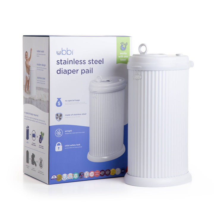 Babesta Ubbi Fluted Matte White Diaper Pail