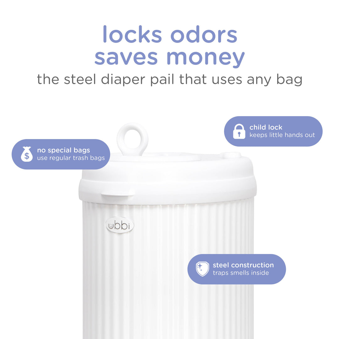 Babesta Ubbi Fluted Matte White Diaper Pail