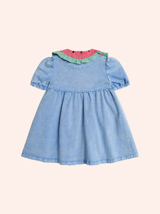 Babesta Watermelon Denim Puff Dress by Huxbaby