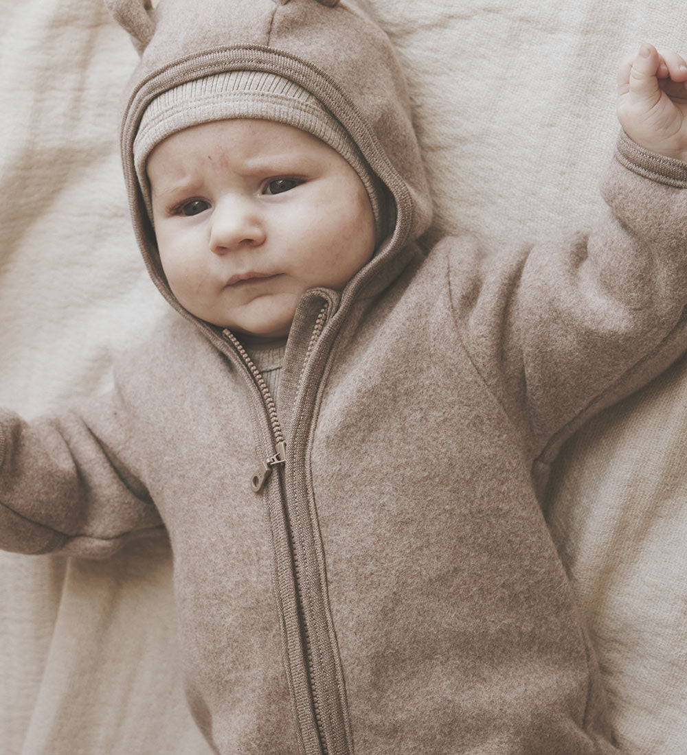 Babesta Wool Fleece Pram Suit Ears Savannah Melange by Huttelihut